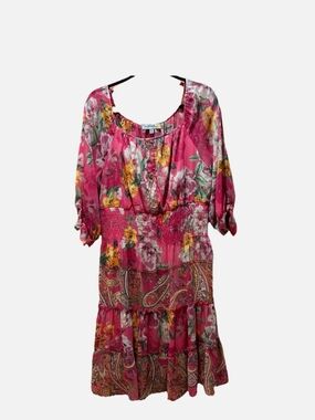 Figueroa & Flower Sz XL Floral Pink Boho Tiered Midi Dress